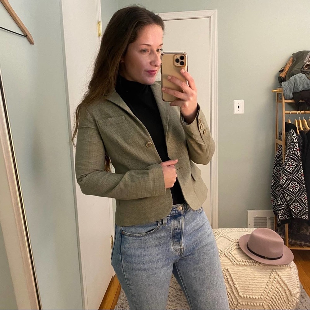 Theory Tan Classy Button Front Blazer Pockets Siz… - image 2